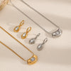 Jewelry Set Earrings And Necklace Geometric Water Drops Zircon Highend Stainless Steel Electroplated