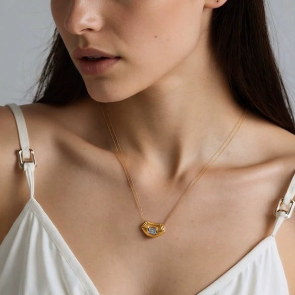 Jewelry Set Earrings And Necklace Geometric Water Drops Zircon Highend Stainless Steel Electroplated