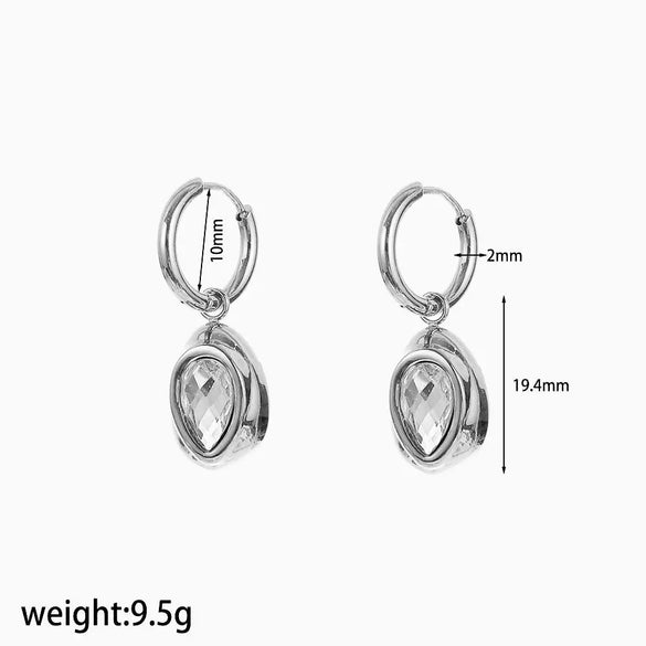 Jewelry Set Earrings And Necklace Geometric Water Drops Zircon Highend Stainless Steel Electroplated