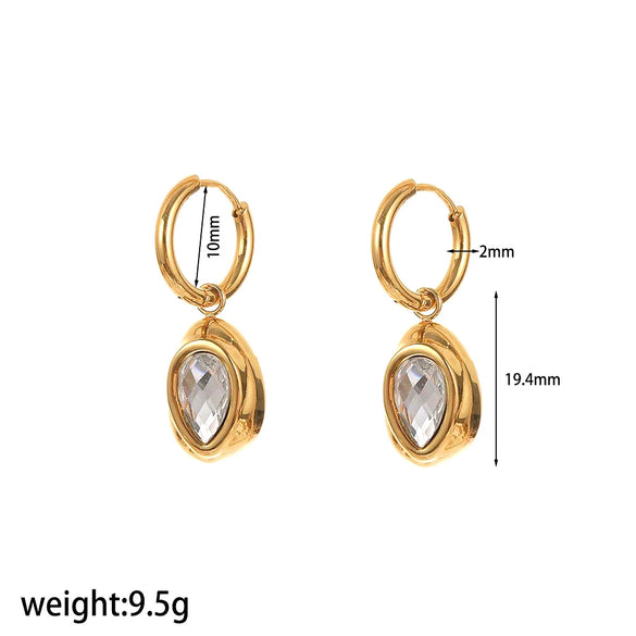 Jewelry Set Earrings And Necklace Geometric Water Drops Zircon Highend Stainless Steel Electroplated
