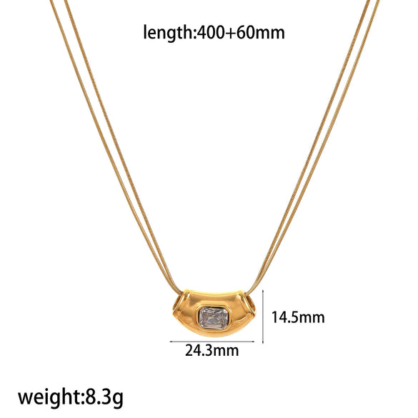 Jewelry Set Earrings And Necklace Geometric Water Drops Zircon Highend Stainless Steel Electroplated