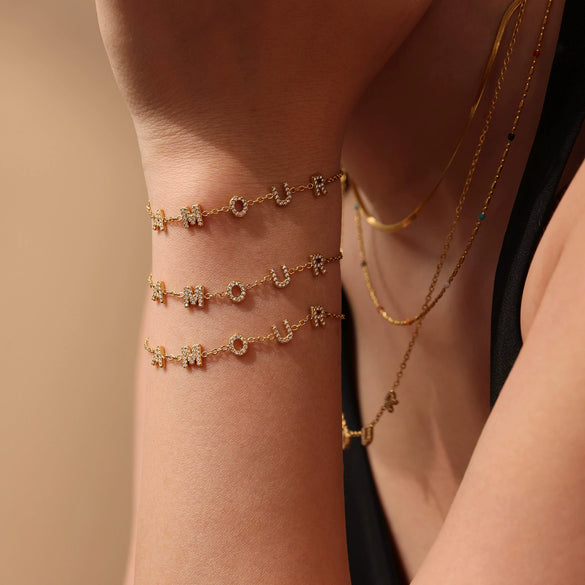 Jewelry Set English Letter Pattern 316L Stainless Steel 316L Stainless Steel Goldplated Electroplated Clavicle Necklace And Bracelet