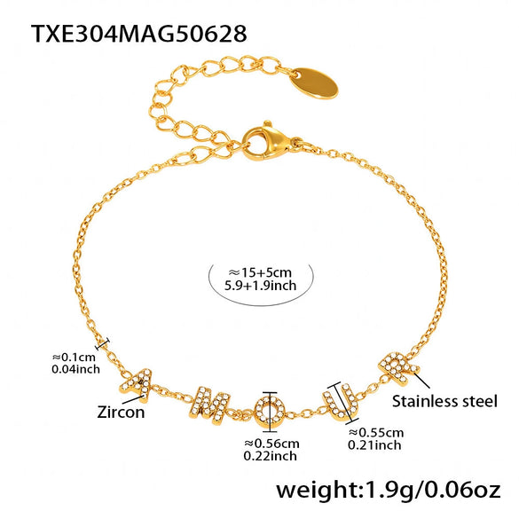 Jewelry Set English Letter Pattern 316L Stainless Steel 316L Stainless Steel Goldplated Electroplated Clavicle Necklace And Bracelet