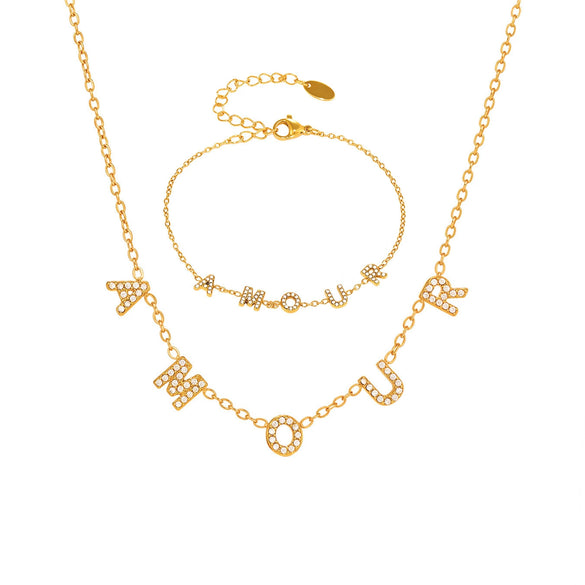 Jewelry Set English Letter Pattern 316L Stainless Steel 316L Stainless Steel Goldplated Electroplated Clavicle Necklace And Bracelet