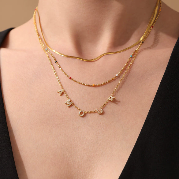Jewelry Set English Letter Pattern 316L Stainless Steel 316L Stainless Steel Goldplated Electroplated Clavicle Necklace And Bracelet