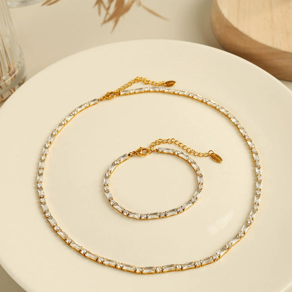 Jewelry Set Fashionable Zircon 316L Stainless Steel Necklace And Bracelet For Women With Electroplating Treatment