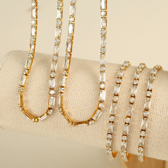 Jewelry Set Fashionable Zircon 316L Stainless Steel Necklace And Bracelet For Women With Electroplating Treatment