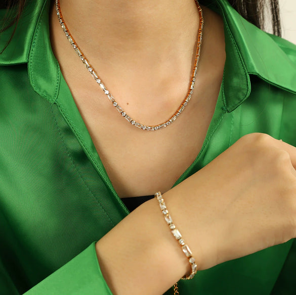 Jewelry Set Fashionable Zircon 316L Stainless Steel Necklace And Bracelet For Women With Electroplating Treatment