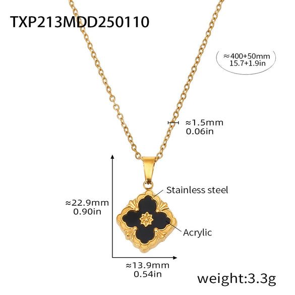 Jewelry Set Fourleaf Clover Flower Diamondshaped Titanium Steel O Word Chain Plated With Real Gold