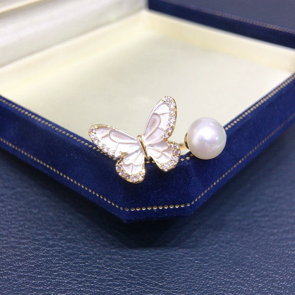 Jewelry Set Freshwater Pearl Butterfly Frosted Paint