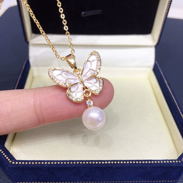 Jewelry Set Freshwater Pearl Butterfly Frosted Paint