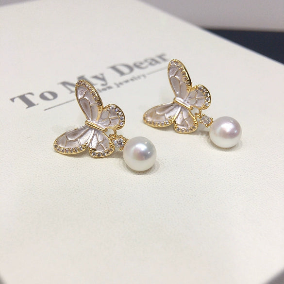 Jewelry Set Freshwater Pearl Butterfly Frosted Paint