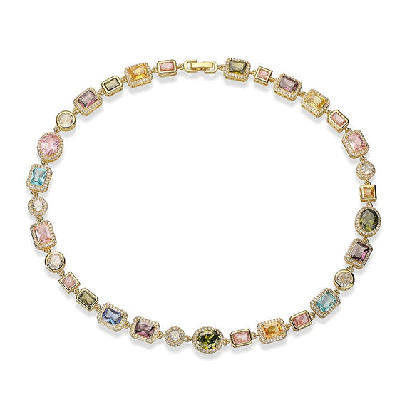 Jewelry Set Geometric Cuban Chain Copper Zirconia Light Luxury Choker Necklace And Bracelet