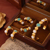 Jewelry Set Geometric Inlaid Natural Stone Splicing Round Bead 316L Stainless Steel Electroplating Design For Women