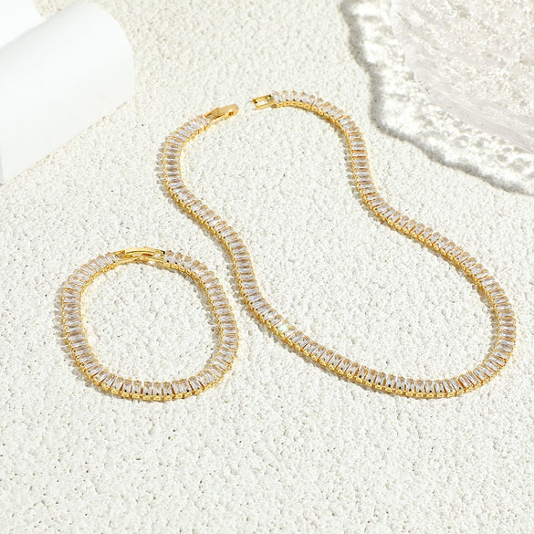 Jewelry Set Gold Electroplated Wave Inlaid Zircon Women's