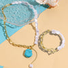 Jewelry Set Hiphop Style Ot Buckle Imitation Pearls Turquoise Heart Water Drop Bell Electroplating