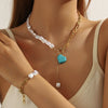 Jewelry Set Hiphop Style Ot Buckle Imitation Pearls Turquoise Heart Water Drop Bell Electroplating