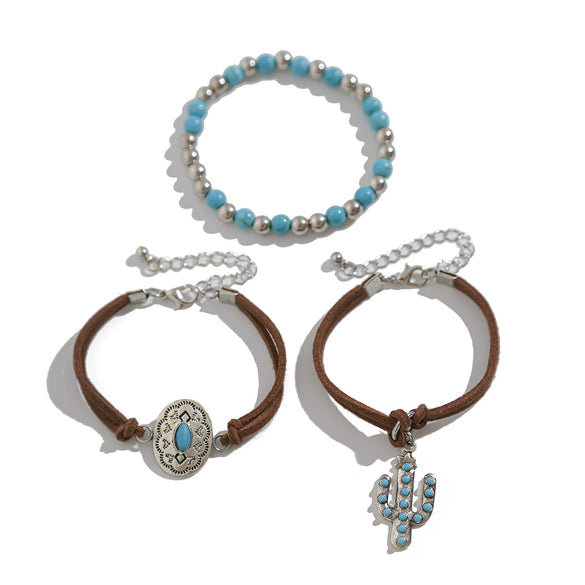 Jewelry Set Iron Copper Alloy Turquoise Cowboy Hat Cross Chain Bracelet Electroplated