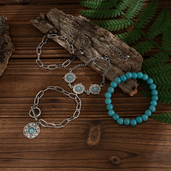 Jewelry Set Iron Copper Alloy Turquoise Cowboy Hat Cross Chain Bracelet Electroplated