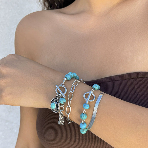 Jewelry Set Iron Copper Alloy Turquoise Cowboy Hat Cross Chain Bracelet Electroplated
