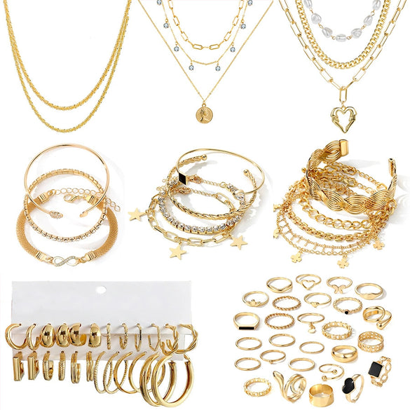 Jewelry Set Mixed Materials With Heart Water Drop Bell Pattern Set With Pearls For Ladies