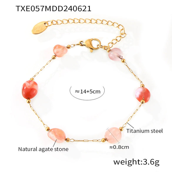 Jewelry Set Natural Agate Stone Handbeaded 316L Stainless Steel Chain Electroplating Design Unisex