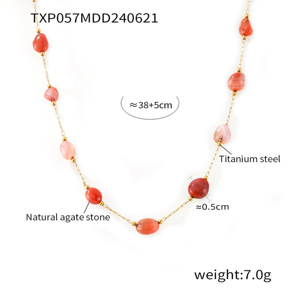 Jewelry Set Natural Agate Stone Handbeaded 316L Stainless Steel Chain Electroplating Design Unisex