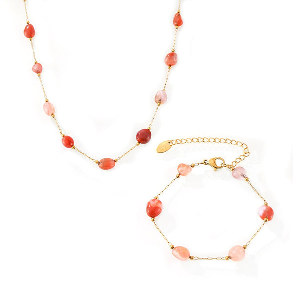 Jewelry Set Natural Agate Stone Handbeaded 316L Stainless Steel Chain Electroplating Design Unisex