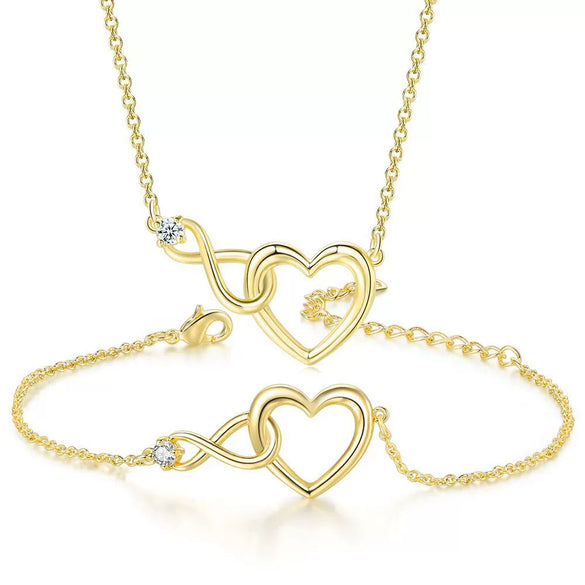 Jewelry Set Necklace And Bracelet Copper Heart Cut Out Love Water Drops Bell Pattern Electroplated For Women Sweet Style
