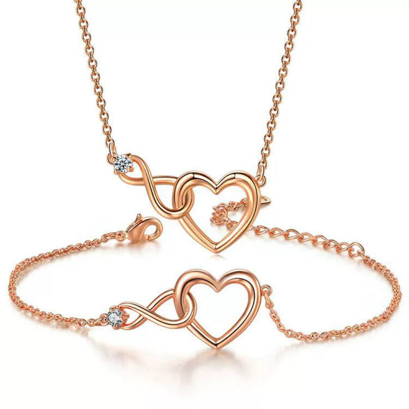 Jewelry Set Necklace And Bracelet Copper Heart Cut Out Love Water Drops Bell Pattern Electroplated For Women Sweet Style