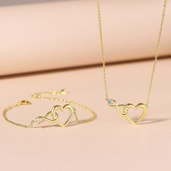 Jewelry Set Necklace And Bracelet Copper Heart Cut Out Love Water Drops Bell Pattern Electroplated For Women Sweet Style