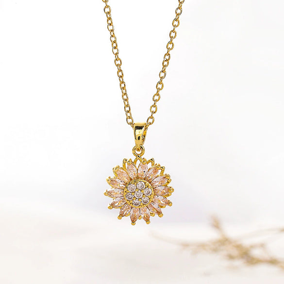 Jewelry Set Necklace Earrings Ring Titanium Steel Inlaid With Zircon Copper Plated With Real Gold Sunflower Pattern Original Design