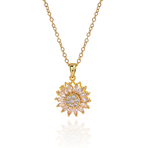 Jewelry Set Necklace Earrings Ring Titanium Steel Inlaid With Zircon Copper Plated With Real Gold Sunflower Pattern Original Design