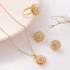 Jewelry Set Necklace Earrings Ring Titanium Steel Inlaid With Zircon Copper Plated With Real Gold Sunflower Pattern Original Design