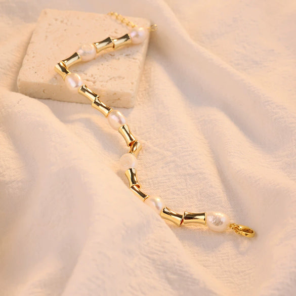 Jewelry Set Pearl Electroplating Women's Freshwater Pearl Splicing Necklace Bracelet Retro Style
