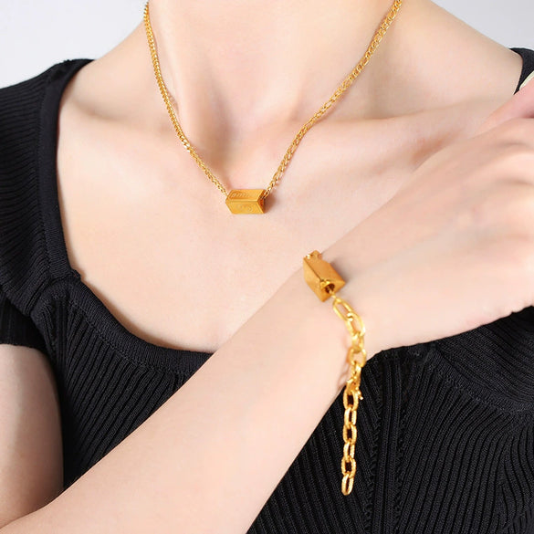 Jewelry Set Pendant Necklace Clavicle Bracelet Tassel English Letter Smiley Tapered Cylindrical 316L Stainless Steel Electroplated Unisex Women