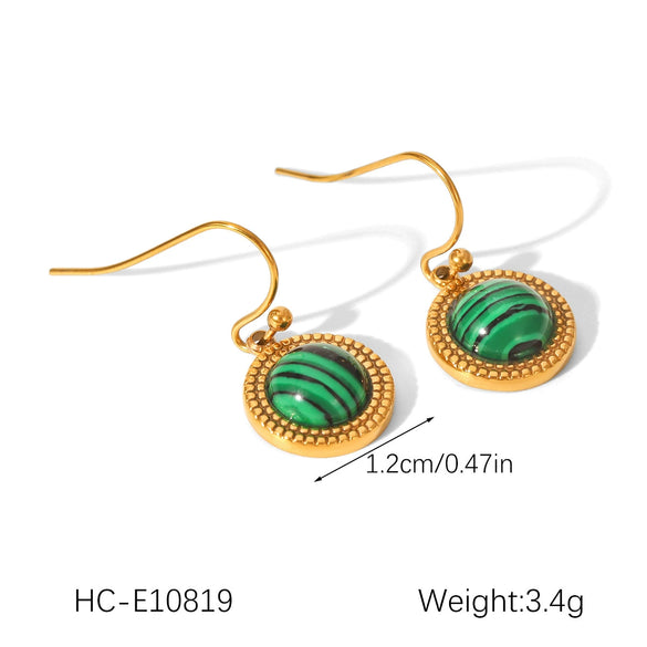 Jewelry Set Stainless Steel Geometric Malachite Set With Gems