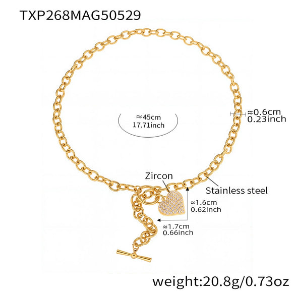 Jewelry Set 316L Stainless Steel Goldplated Heart Pendant Necklace And Bracelet