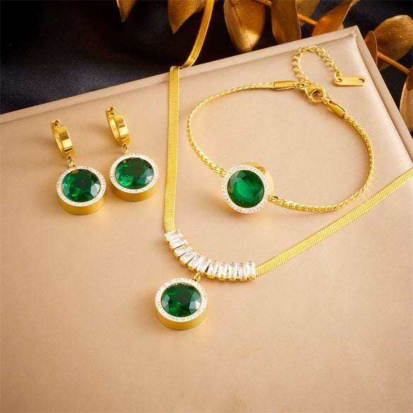 Jewelry Set Stainless Steel Round Retro Fashionable Pendant Earrings Bracelet With Electroplating