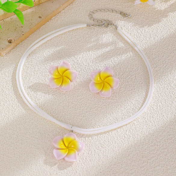 Jewelry Set Sweet Plants Flowers Style Plastic And Resin Baking Paint Earrings And Necklace