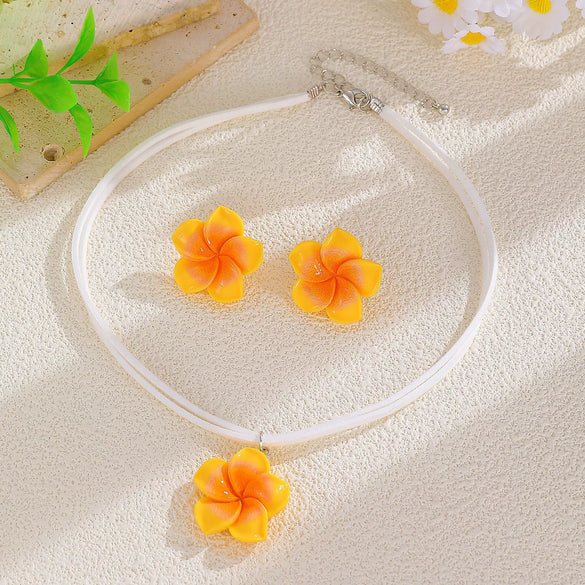 Jewelry Set Sweet Plants Flowers Style Plastic And Resin Baking Paint Earrings And Necklace
