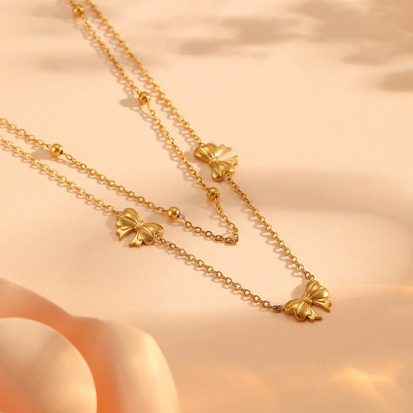 Jewelry Set Titanium Steel Box Chain Bow Pendant With Love Drop Bell Pattern