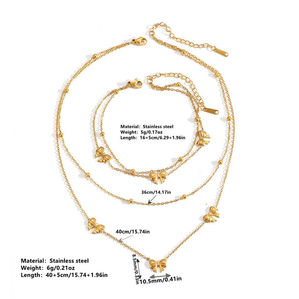 Jewelry Set Titanium Steel Box Chain Bow Pendant With Love Drop Bell Pattern