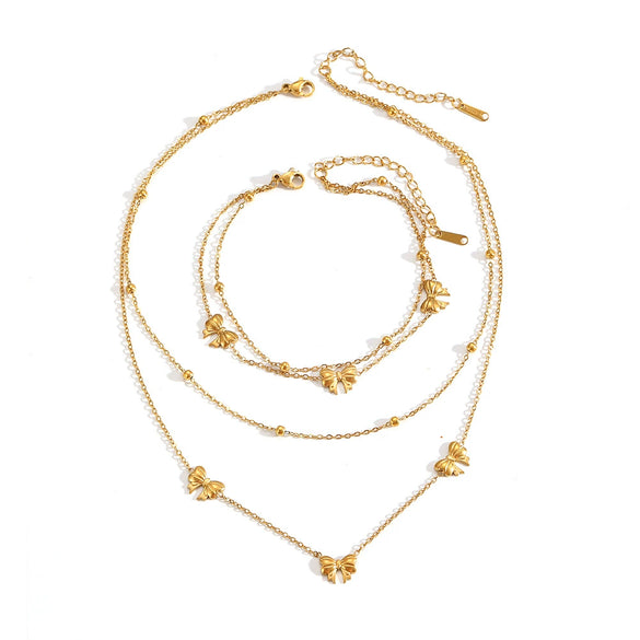 Jewelry Set Titanium Steel Box Chain Bow Pendant With Love Drop Bell Pattern