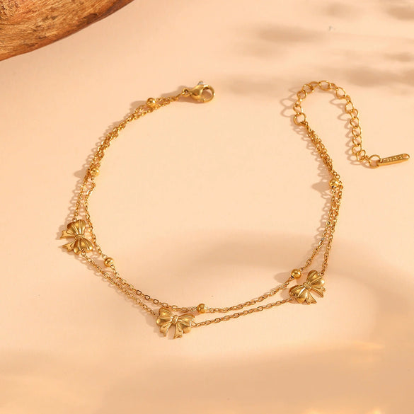 Jewelry Set Titanium Steel Box Chain Bow Pendant With Love Drop Bell Pattern