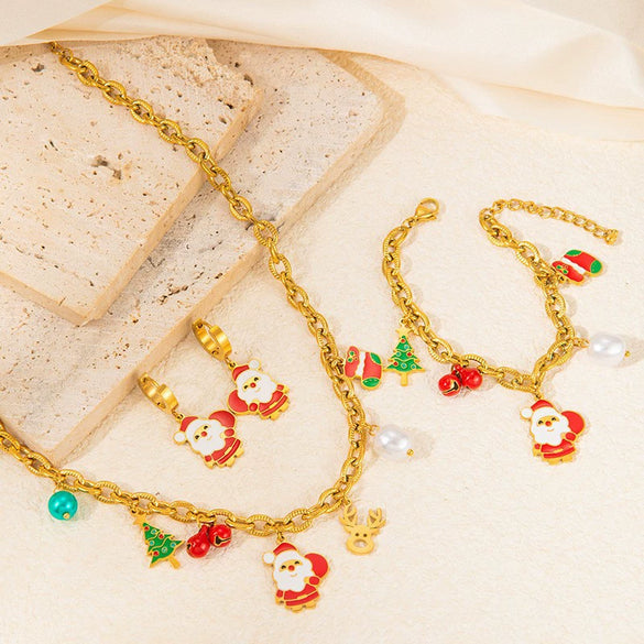 Jewelry Set Titanium Steel Christmas Cartoon Element Electroplating For Women