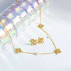 Jewelry Set Titanium Steel Fourleaf Flower Electroplated For Women