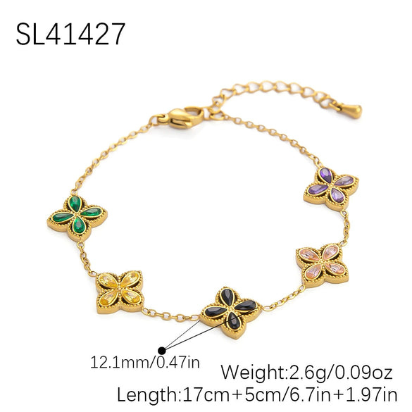 Jewelry Set Titanium Steel Fourleaf Flower Electroplated For Women