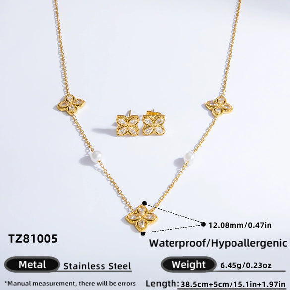 Jewelry Set Titanium Steel Fourleaf Flower Electroplated For Women