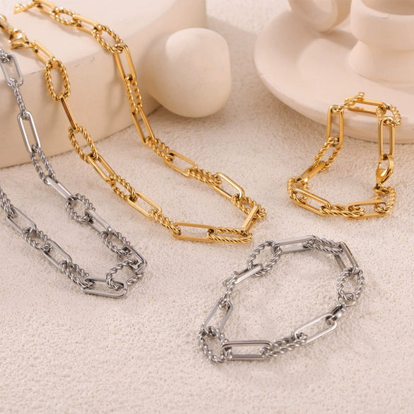 Jewelry Set 316L Stainless Steel Geometric Shaped Chain Electroplating Hiphop Trendy